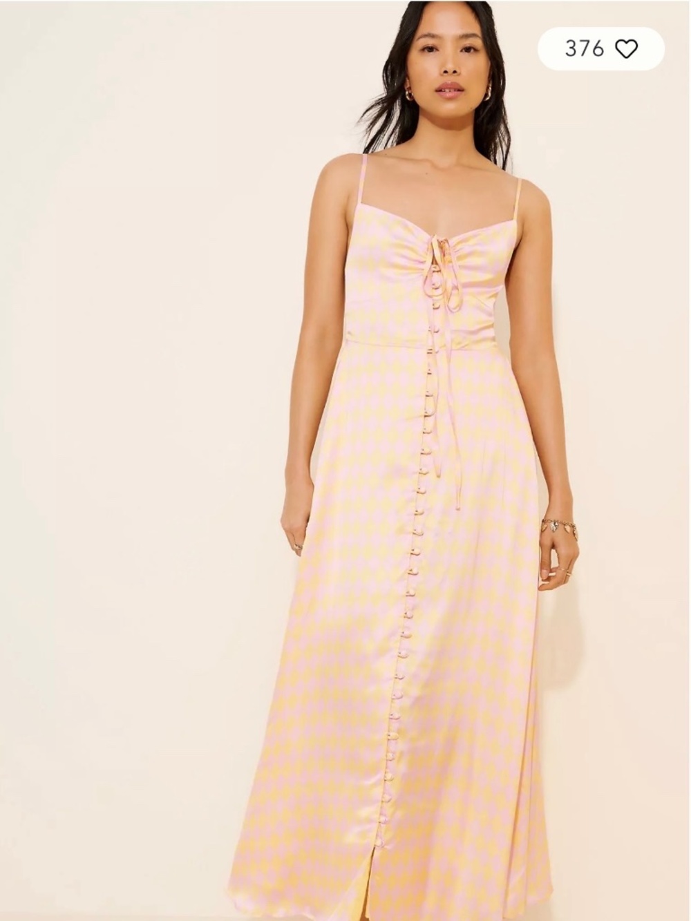 Olivia Rubin Jolene Harlequin Satin Midi Dress Pink Yellow